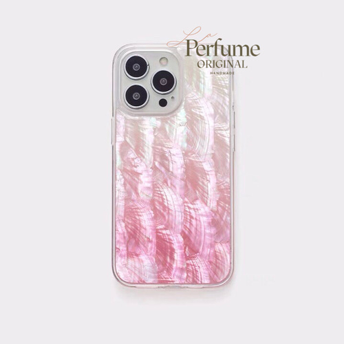 天然シェル♡キラキラ ピンク グラデ 貝 オリジナルiPhoneケース 海 夏 キラキラ天然シェル✨ ピンクグラデーション パールチェーン付き