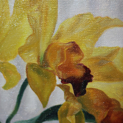 お花絵画 イエローのカトレヤ 蘭 キャンバス 15x15cm Oil on canvas 4枚目の画像