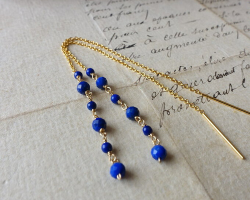 No.406*14kgfラピスラズリのチェーンピアス/アメリカンピアス ピアス