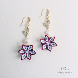 Earrings with zirconia heart and flowers tied with freshwate 第1張的照片