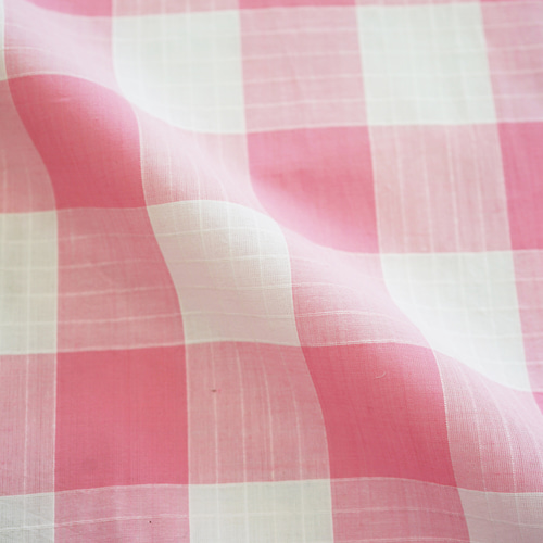 ブロックチェック生地】インド綿【4A-050-PINK】ピンク 110cm×1m