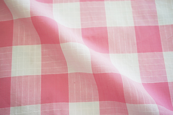 ブロックチェック生地】インド綿【4A-050-PINK】ピンク 110cm×1m