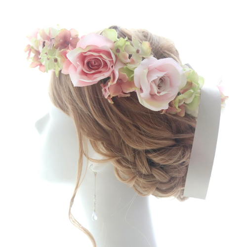 バラの花冠 花冠 ~ Antique Flower Tiara ~ Pink バラ・薔薇・ローズ 結婚式
