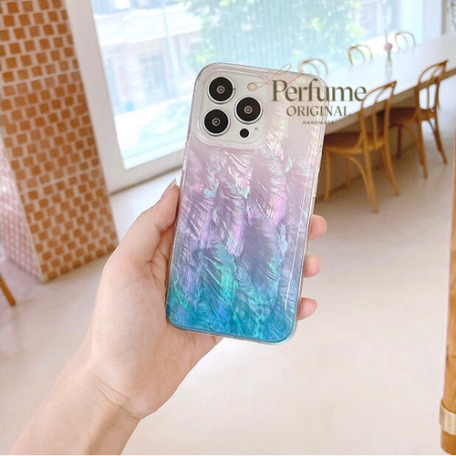 キラキラ天然シェル♡ライトパープル系 貝殻 オリジナル iPhoneカバー 夏 キラキラ天然シェル✨ピンクグリーン系 淡色 貝殻 オリジナル iPhone