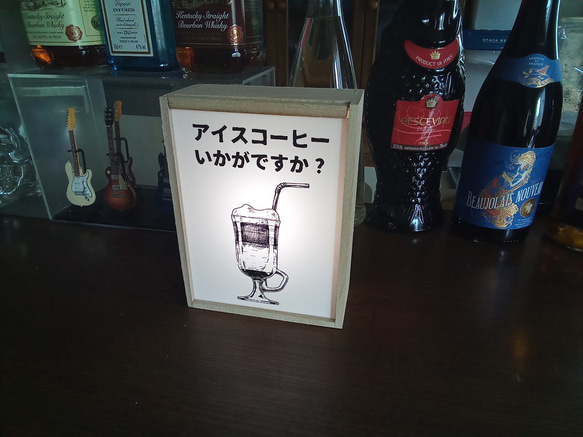 【電池式】アイスコーヒー コーヒー 喫茶店 カフェ BAR おうちカフェ ビンテージ ランプ 置物 雑貨 ウッドライトB 5枚目の画像