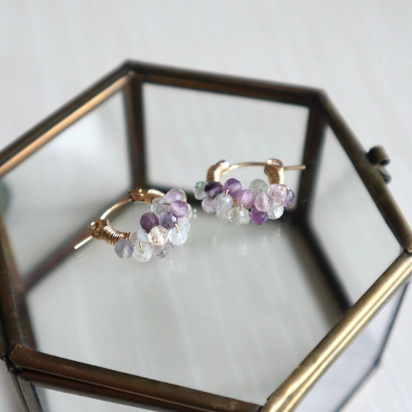 ｛｛ピアス/イヤリング｝14kgf /petit berries hoops フローライト 10枚目の画像