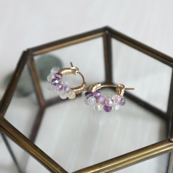 ｛｛ピアス/イヤリング｝14kgf /petit berries hoops フローライト 11枚目の画像