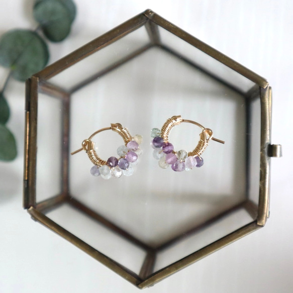 ｛｛ピアス/イヤリング｝14kgf /petit berries hoops フローライト 8枚目の画像