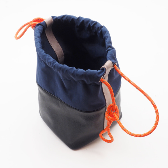 ＜SALE即納＞kintyakubag(bleu&navy)/13.2×22.0×13.2/巾着/K005 3枚目の画像