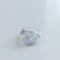 sample sale　〜青い鳥の涙　ティアドロップリング〜  クリア　レジン　スワロフスキー　タンザナイト　ガラス　花 7枚目の画像