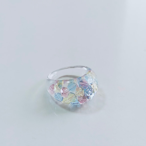 sample sale　〜青い鳥の涙　ティアドロップリング〜  クリア　レジン　スワロフスキー　タンザナイト　ガラス　花 6枚目の画像