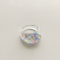 sample sale　〜青い鳥の涙　ティアドロップリング〜  クリア　レジン　スワロフスキー　タンザナイト　ガラス　花 15枚目の画像