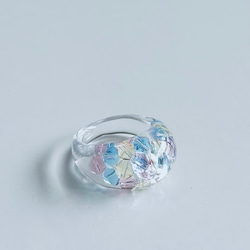 sample sale　〜青い鳥の涙　ティアドロップリング〜  クリア　レジン　スワロフスキー　タンザナイト　ガラス　花 10枚目の画像