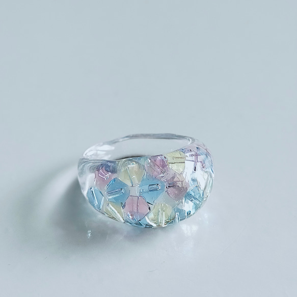 sample sale　〜青い鳥の涙　ティアドロップリング〜  クリア　レジン　スワロフスキー　タンザナイト　ガラス　花 13枚目の画像