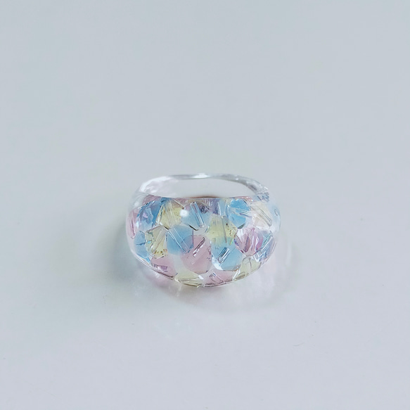 sample sale　〜青い鳥の涙　ティアドロップリング〜  クリア　レジン　スワロフスキー　タンザナイト　ガラス　花 17枚目の画像