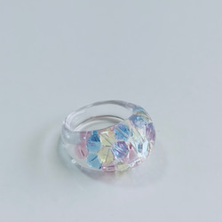 sample sale　〜青い鳥の涙　ティアドロップリング〜  クリア　レジン　スワロフスキー　タンザナイト　ガラス　花 19枚目の画像