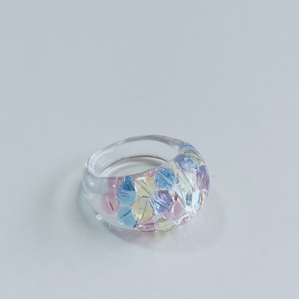 sample sale　〜青い鳥の涙　ティアドロップリング〜  クリア　レジン　スワロフスキー　タンザナイト　ガラス　花 19枚目の画像