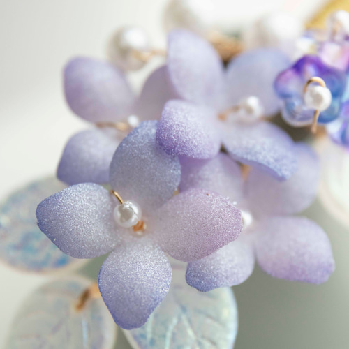 2025 紫陽花 かんざし プラ板 チェコガラス 葉っぱ uピン
