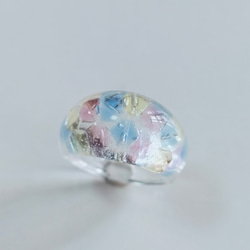 sample sale　〜青い鳥の涙　ティアドロップリング〜  クリア　レジン　スワロフスキー　タンザナイト　ガラス　花 11枚目の画像