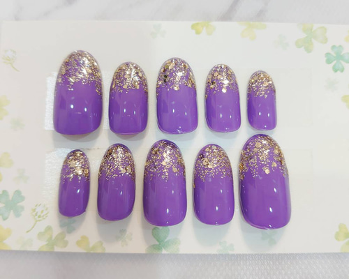 ネイルチップ 紫 ゴールドラメ ネイルチップ（つけ爪