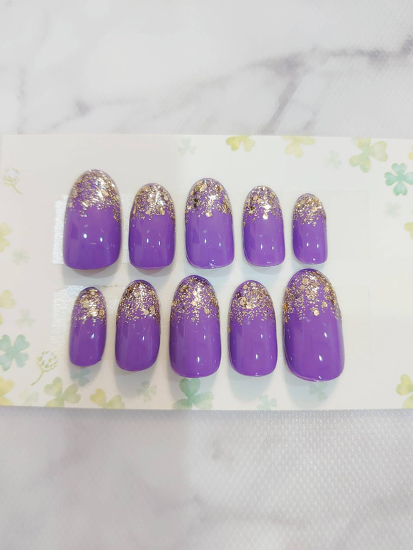 ネイルチップ 紫 ゴールドラメ ネイルチップ（つけ爪） シュエット