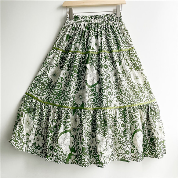 夏の新作 グリーンの大人っぽ上品なスカート ロングスカート 綿麻スカート 裏地付 春 夏 秋 6枚目の画像