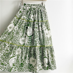 夏の新作 グリーンの大人っぽ上品なスカート ロングスカート 綿麻スカート 裏地付 春 夏 秋 2枚目の画像
