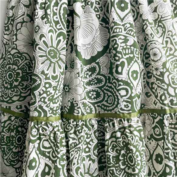 夏の新作 グリーンの大人っぽ上品なスカート ロングスカート 綿麻スカート 裏地付 春 夏 秋 4枚目の画像