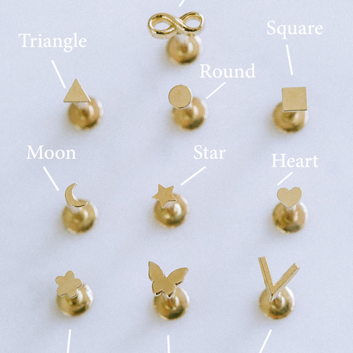 14Kゴールド ミニ 図形 ヘリックス 軟骨 アンチトラガス インナー