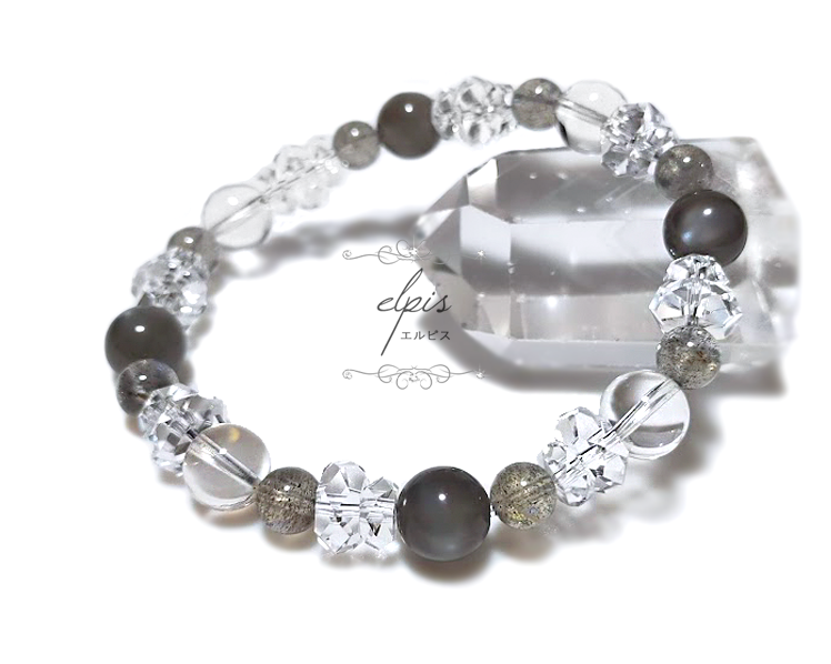 レムリアンクォーツ＆ブラックムーンストーン＆ラブラドライト＆カット水晶のブレスレット