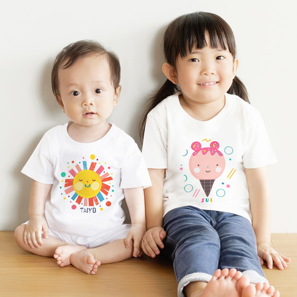 ◉イラストが選べる！名入れTシャツ＆ロンパースセット◉ 1枚目の画像