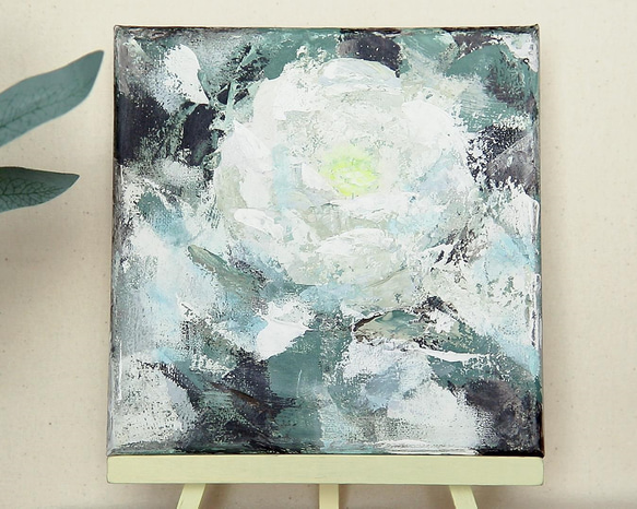 牡丹オーラ／アクリル画　キャンバス　原画　Ｓ0号　静物画　ミューズ　白い花 3枚目の画像