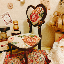 1/6サイズ　ロココ調＆ブロンズ薔薇モチーフ　椅子：バラ柄ゴブラン 黒茶 1枚目の画像