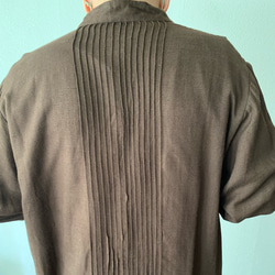 着物風がかっこいい、前半身、後ろセンターピンタックのリネンレーヨン半袖メンズブラウス 13枚目の画像