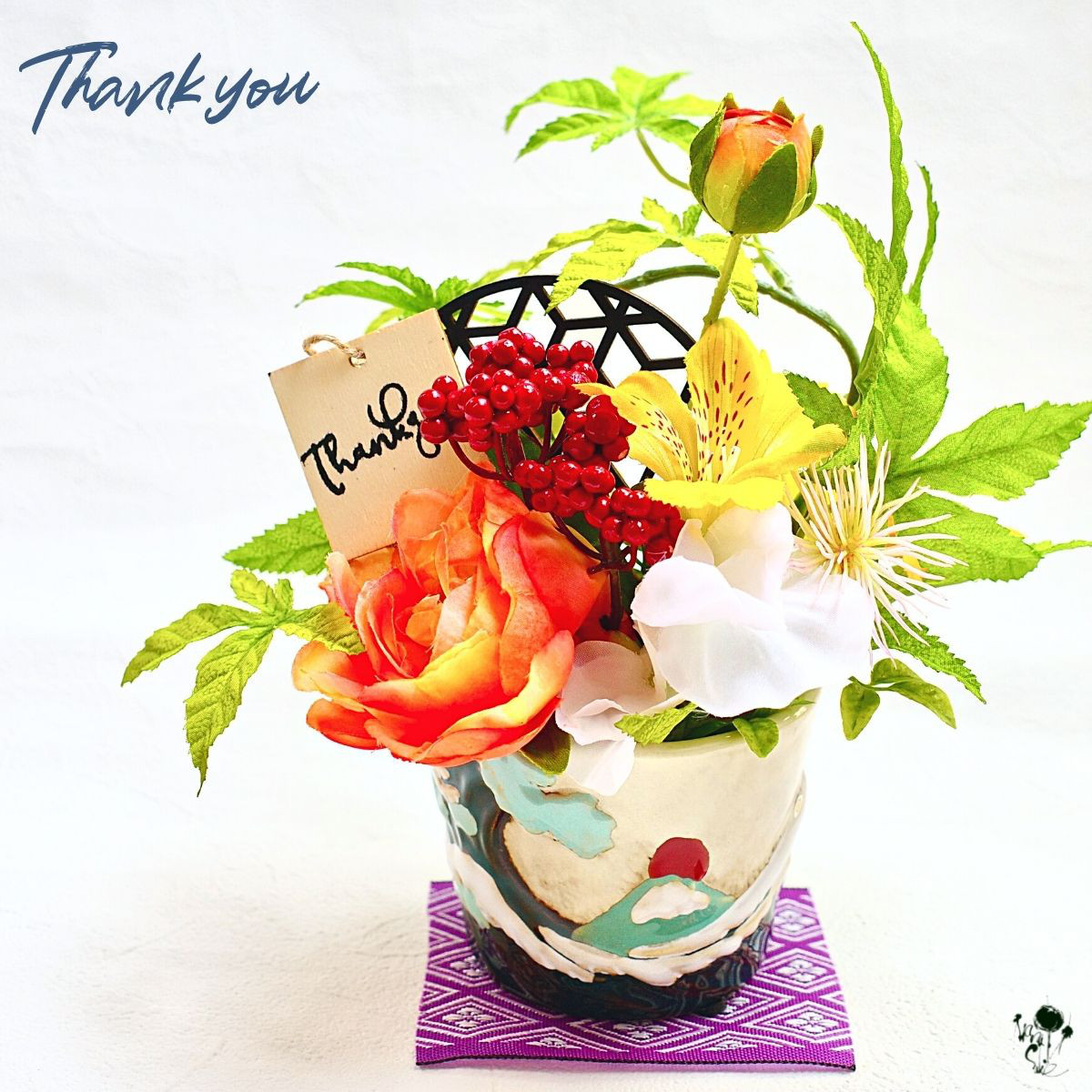 【 感謝ギフト 】浮世絵ポットアレンジメント 和 造花 父の日 送料無料 造花 雑貨 和のインテリア 陶器