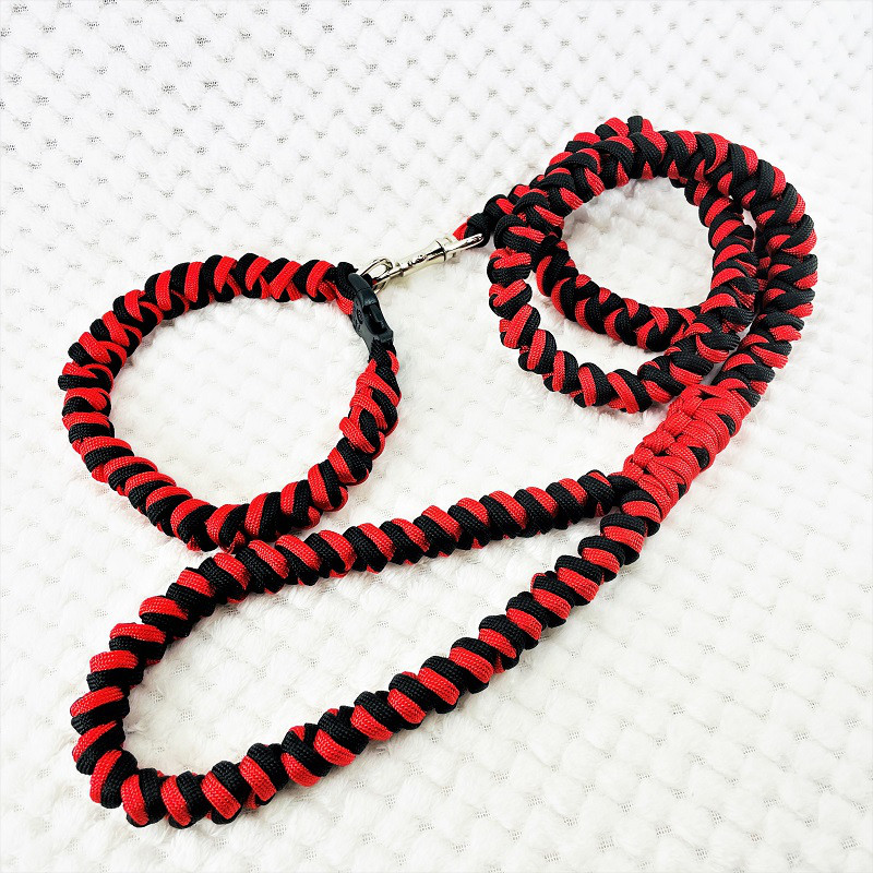 [公式]No207マクラメ編み赤と黒の犬首輪&リードセット