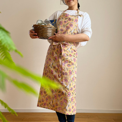 ブロックプリント☆リバーシブルエプロンNo.4大人用 エプロン tette