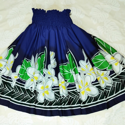 パウスカートロイヤルブルー(濃青)ティアレ・タパエレメント柄 丈74