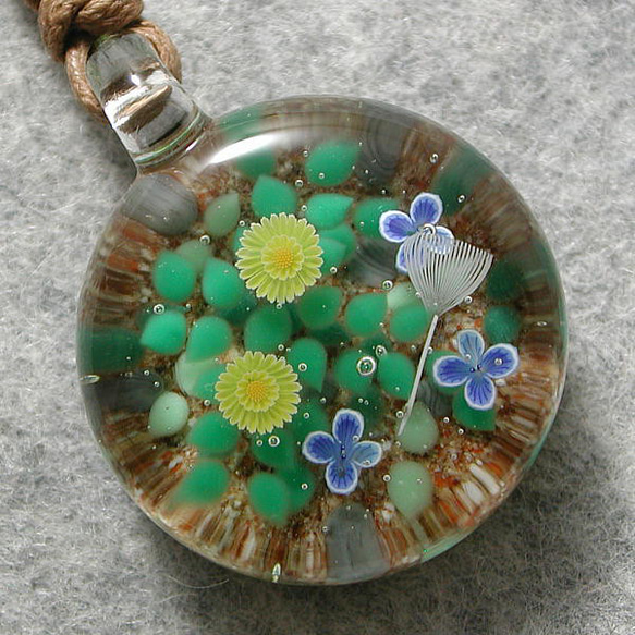 綿毛とタンポポ とんぼ玉 ガラス ネックレス No2122 ネックレス