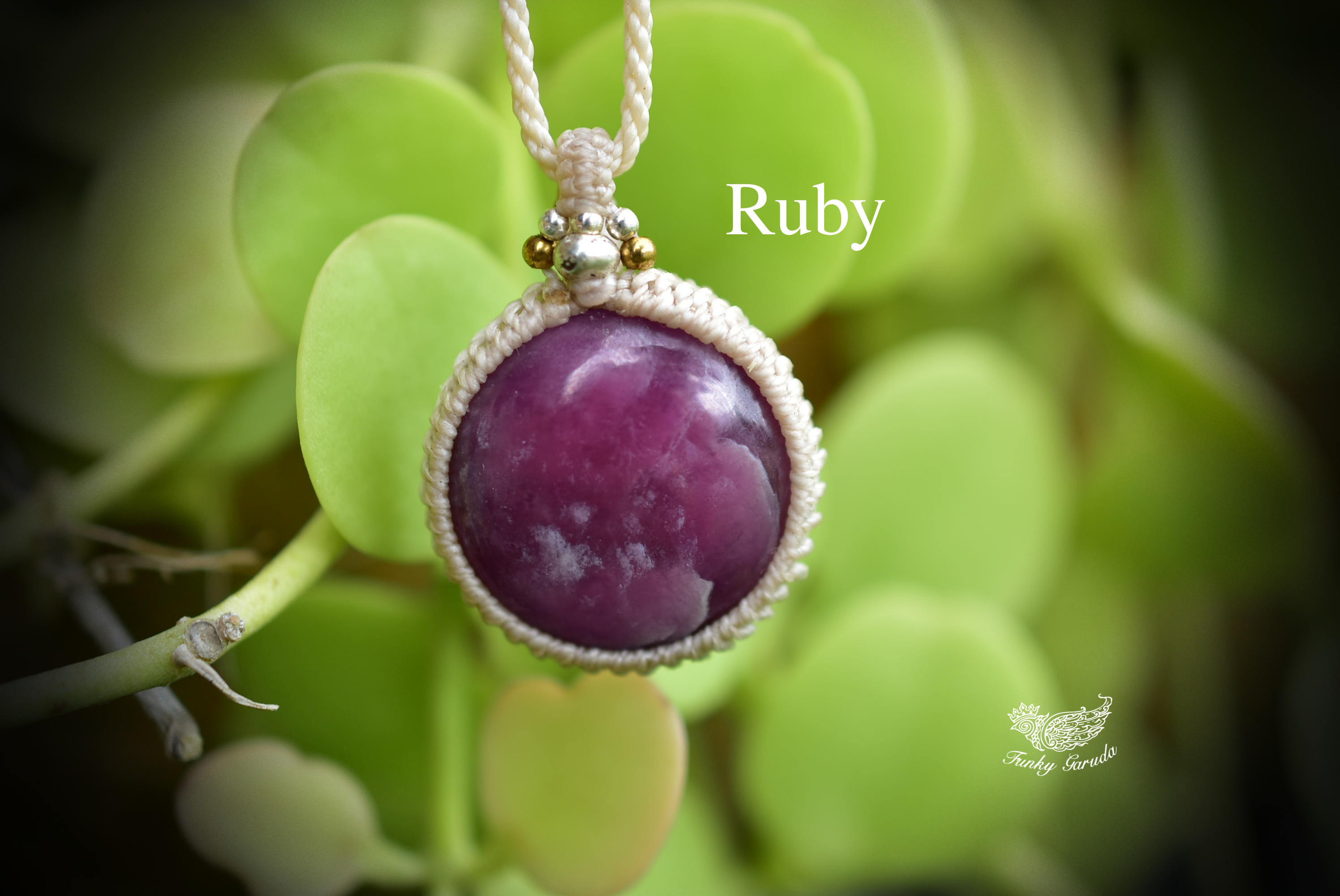 まんまる花びら★ローズルビー マクラメペンダント420