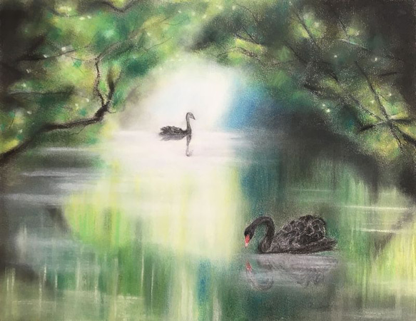 湖】絵画原画アートイラストソフトパステルパステル画
