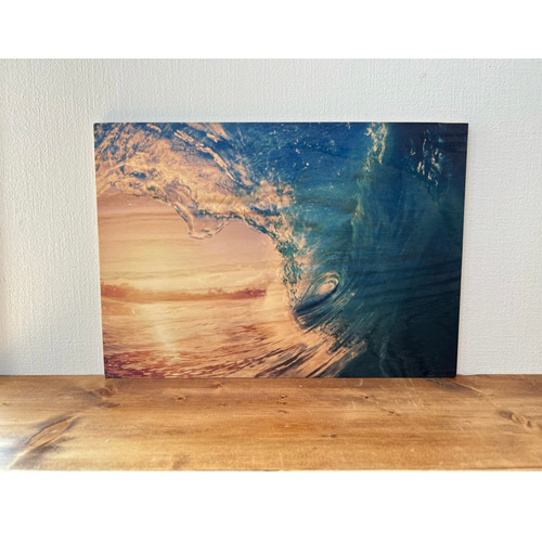 波の写真 木製フレーム付き 新作】波 Wave ウッドフォト A4サイズ 木に写真 WoodPhoto