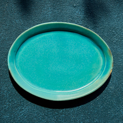 エメラルドブルーの小さなオーバル皿　mo-3 2枚目の画像