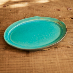 エメラルドブルーの小さなオーバル皿　mo-3 9枚目の画像