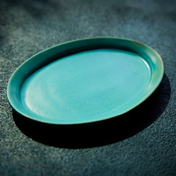 エメラルドブルーの小さなオーバル皿　mo-3 3枚目の画像