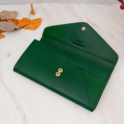 【OMC】義大利植鞣革信封式兩折牛皮長夾(95116綠色) 第4張的照片