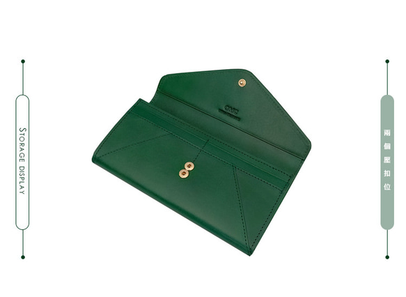 【OMC】義大利植鞣革信封式兩折牛皮長夾(95116綠色) 第9張的照片
