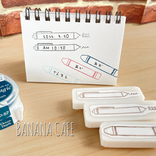 クレヨン＆ボールペン 筆記具はんこ3個セット 消しゴムはんこ(N78