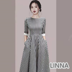 近年モデル 美品 レリアン チェック柄 ポリエステル ロング ワンピース