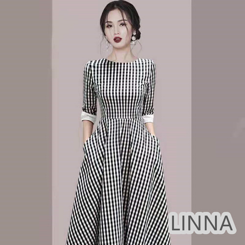 秋ワンピース レディース きれいめ チェック柄 長袖ロングワンピース
